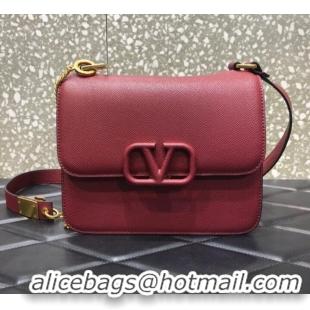 Shop Grade VALENTINO GARAVANI Stud Sign Grained Calfskin Shoulder Bag 0809 Burgundy