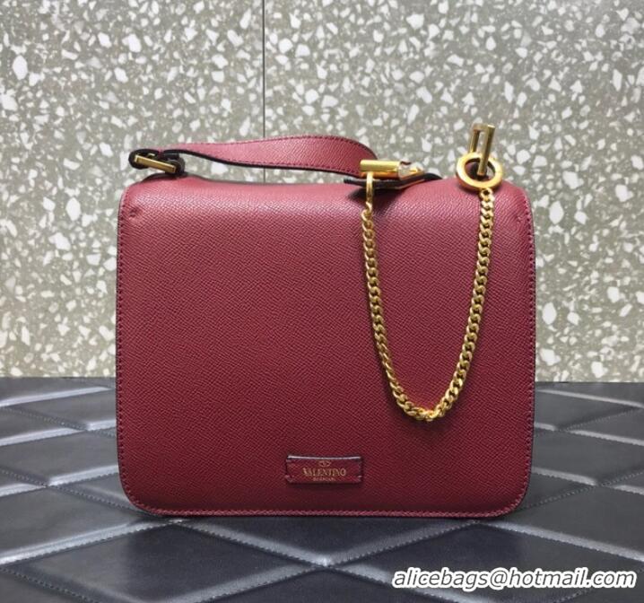 Shop Grade VALENTINO GARAVANI Stud Sign Grained Calfskin Shoulder Bag 0809 Burgundy