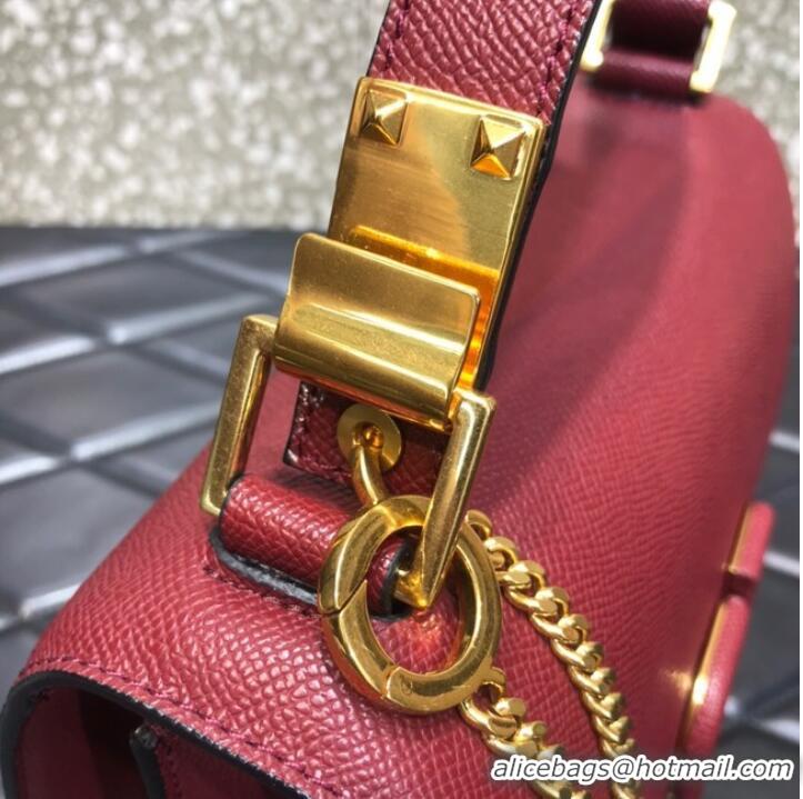 Shop Grade VALENTINO GARAVANI Stud Sign Grained Calfskin Shoulder Bag 0809 Burgundy