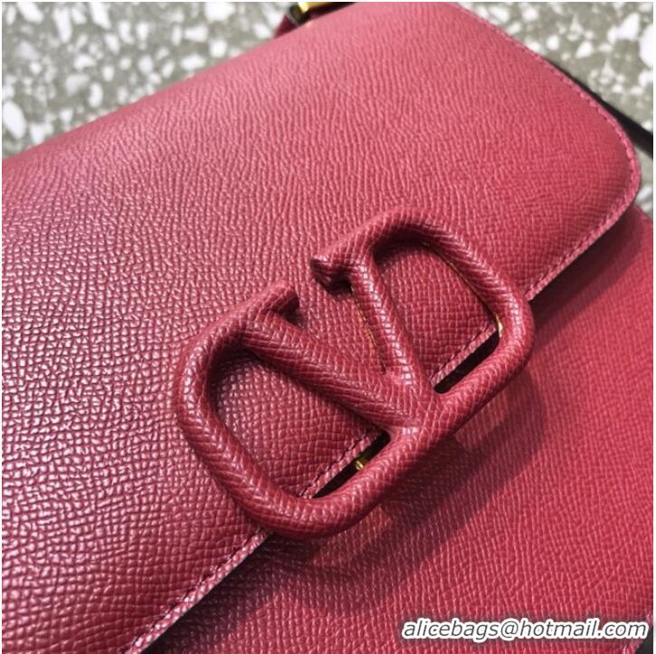 Shop Grade VALENTINO GARAVANI Stud Sign Grained Calfskin Shoulder Bag 0809 Burgundy