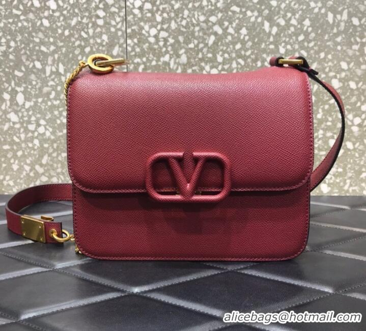 Shop Grade VALENTINO GARAVANI Stud Sign Grained Calfskin Shoulder Bag 0809 Burgundy