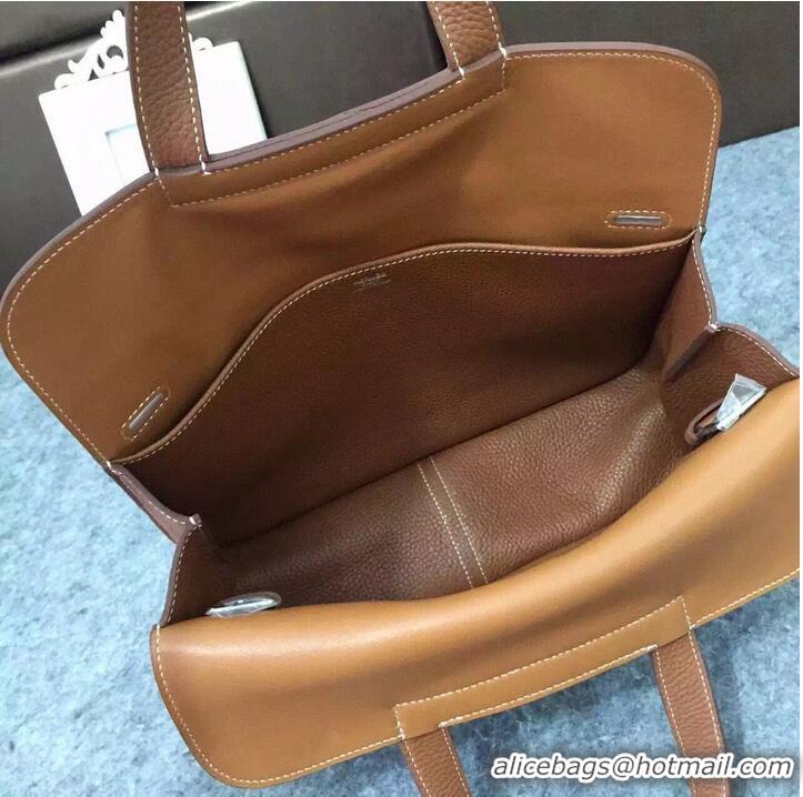 Market Sells Hermes Halzan Togo Original Leather H3909 Brown