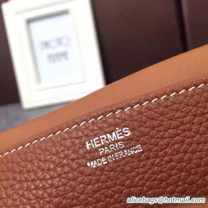 Market Sells Hermes Halzan Togo Original Leather H3909 Brown