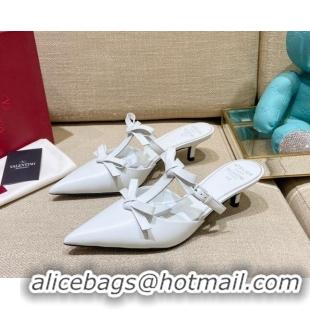 Perfect Valentino Lambskin Bow Mules 021680 White