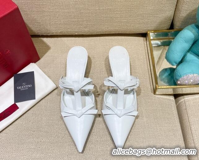 Perfect Valentino Lambskin Bow Mules 021680 White