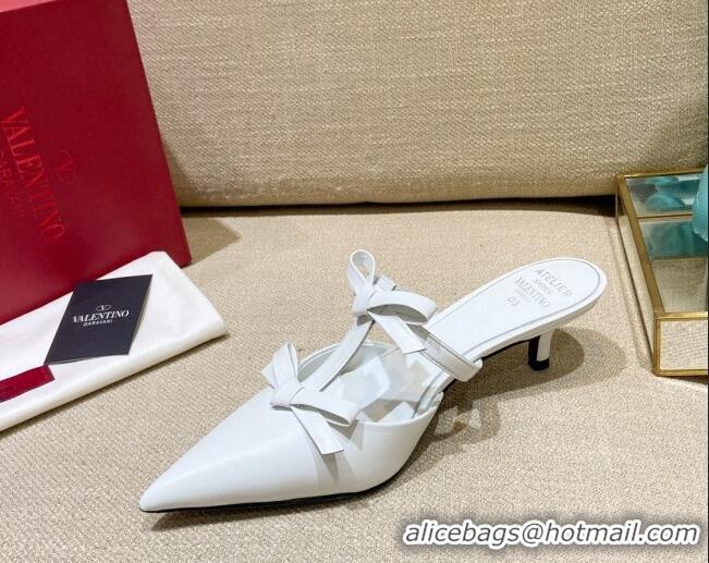 Perfect Valentino Lambskin Bow Mules 021680 White