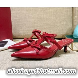 Best Grade Valentino Lambskin Bow Mules 021680 Red