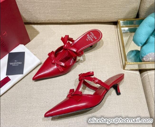 Best Grade Valentino Lambskin Bow Mules 021680 Red