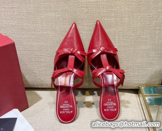 Best Grade Valentino Lambskin Bow Mules 021680 Red