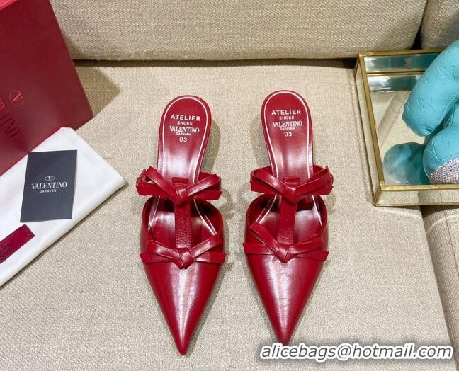 Best Grade Valentino Lambskin Bow Mules 021680 Red