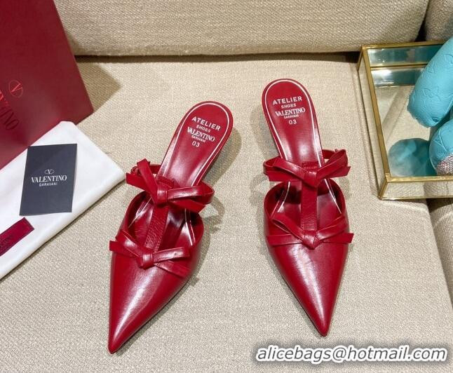 Best Grade Valentino Lambskin Bow Mules 021680 Red