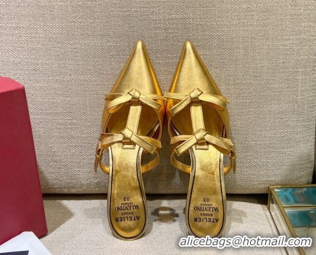 Luxury Valentino Lambskin Bow Mules 021680 Gold