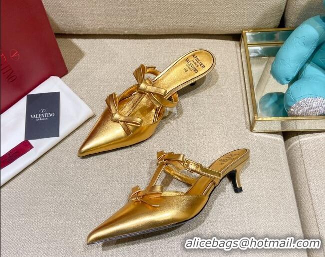 Luxury Valentino Lambskin Bow Mules 021680 Gold