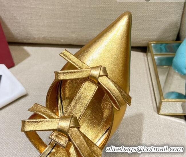 Luxury Valentino Lambskin Bow Mules 021680 Gold