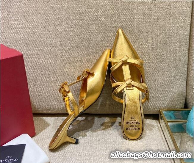 Luxury Valentino Lambskin Bow Mules 021680 Gold