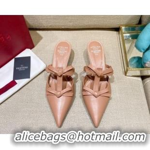 Classic Hot Valentino Lambskin Bow Mules 021684 Pink