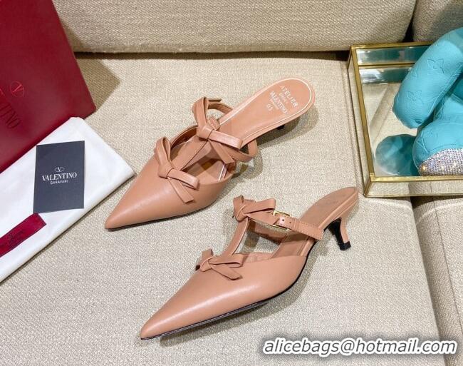 Classic Hot Valentino Lambskin Bow Mules 021684 Pink