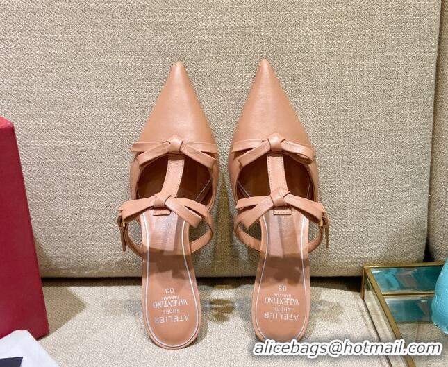 Classic Hot Valentino Lambskin Bow Mules 021684 Pink