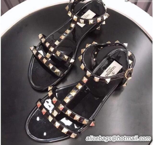 Duplicate Valentino PVC Stud Flat Sandals 021685 Black