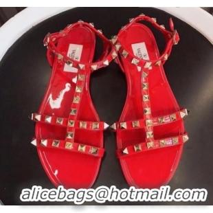 Unique Style Valentino PVC Stud Flat Sandals 021685 Red