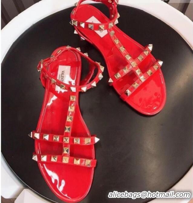 Unique Style Valentino PVC Stud Flat Sandals 021685 Red