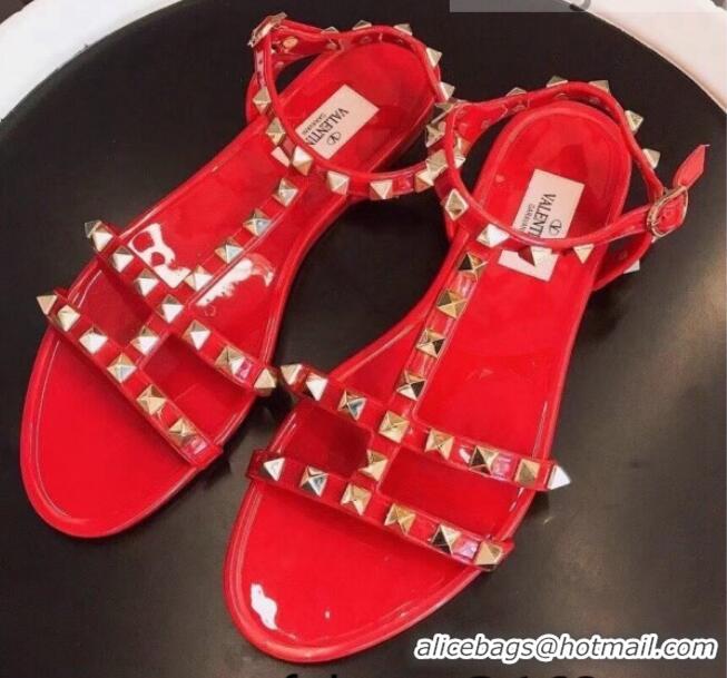 Unique Style Valentino PVC Stud Flat Sandals 021685 Red