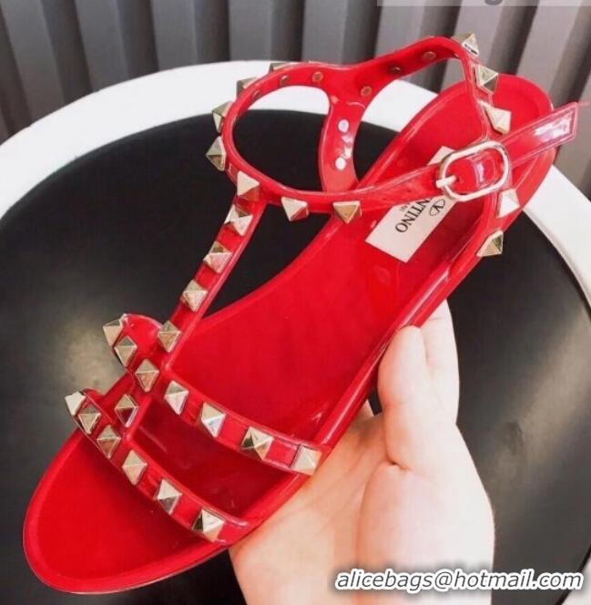 Unique Style Valentino PVC Stud Flat Sandals 021685 Red