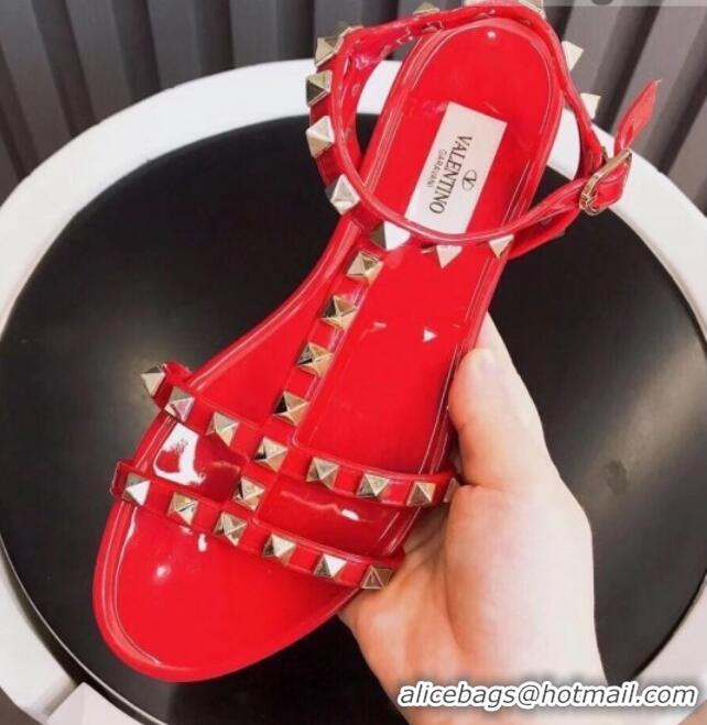 Unique Style Valentino PVC Stud Flat Sandals 021685 Red