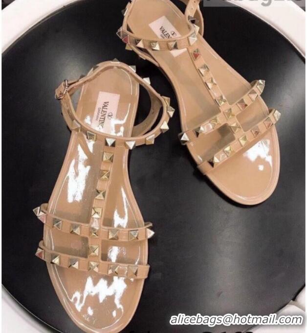 Sophisticated Valentino PVC Stud Flat Sandals 021685 Nude