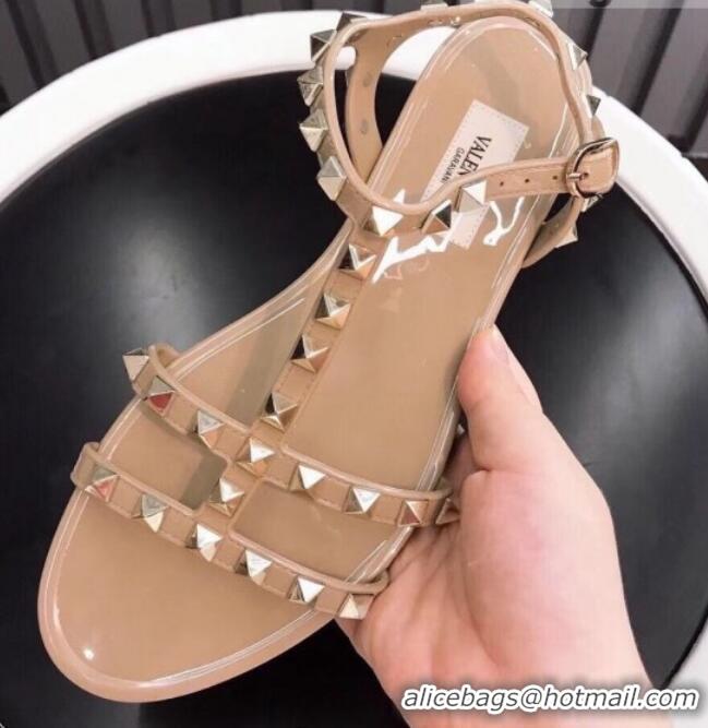 Sophisticated Valentino PVC Stud Flat Sandals 021685 Nude