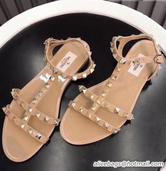 Sophisticated Valentino PVC Stud Flat Sandals 021685 Nude