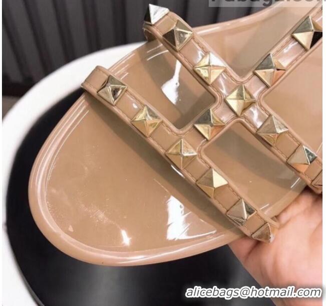 Sophisticated Valentino PVC Stud Flat Sandals 021685 Nude