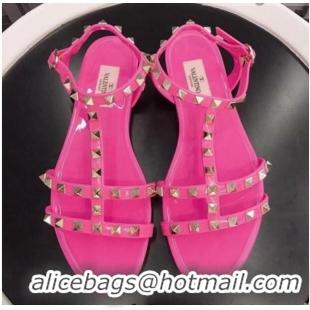 Stylish Valentino PVC Stud Flat Sandals 021685 Pink