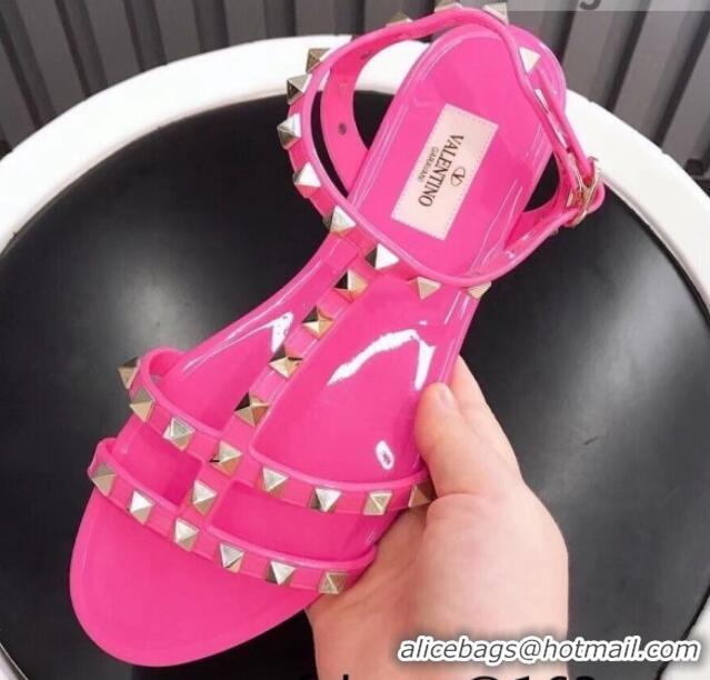 Stylish Valentino PVC Stud Flat Sandals 021685 Pink