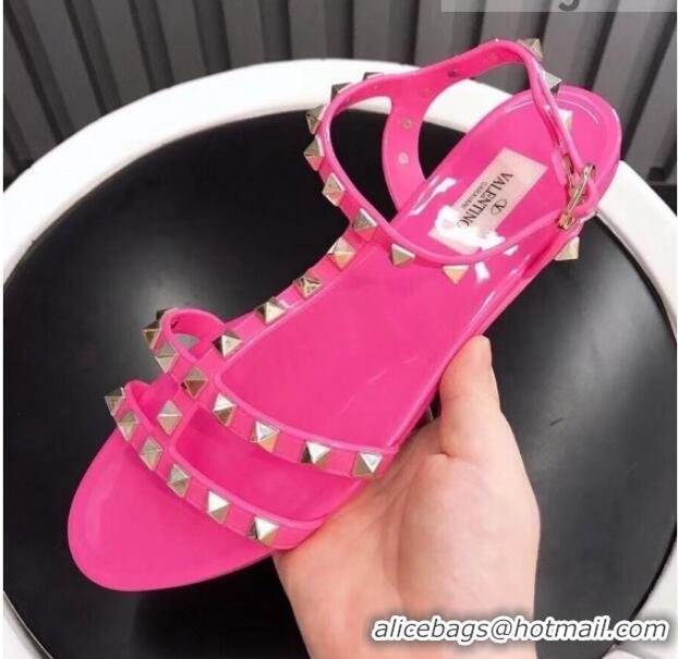 Stylish Valentino PVC Stud Flat Sandals 021685 Pink