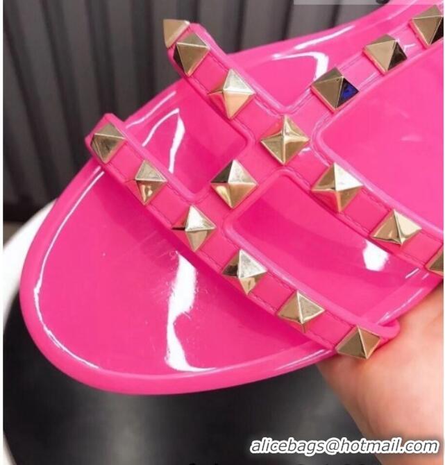 Stylish Valentino PVC Stud Flat Sandals 021685 Pink