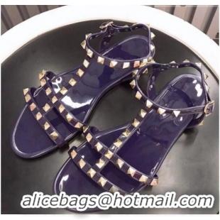 Sumptuous Valentino PVC Stud Flat Sandals 021685 Navy Blue