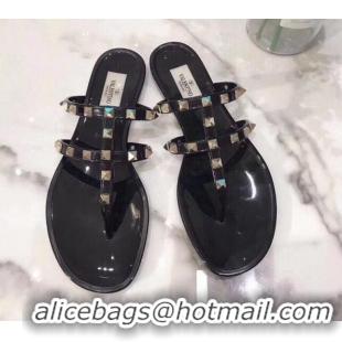 Top Grade Valentino PVC Stud Flat Sandals 021685 Black