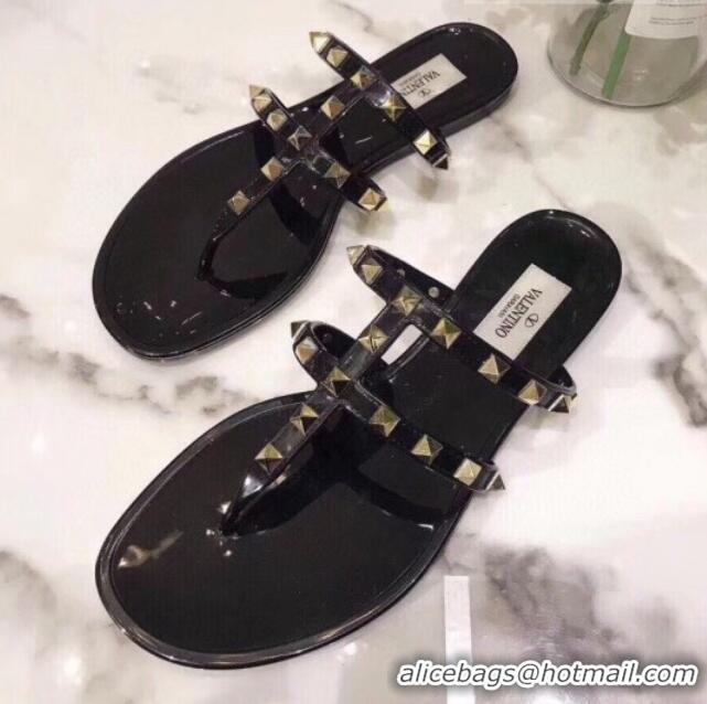 Top Grade Valentino PVC Stud Flat Sandals 021685 Black