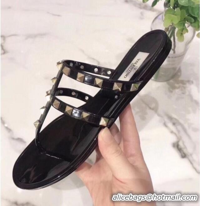 Top Grade Valentino PVC Stud Flat Sandals 021685 Black