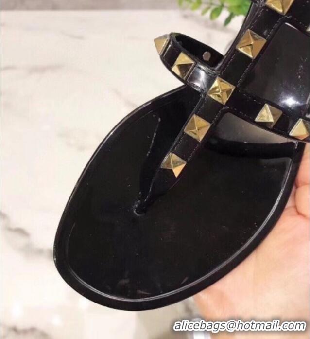 Top Grade Valentino PVC Stud Flat Sandals 021685 Black