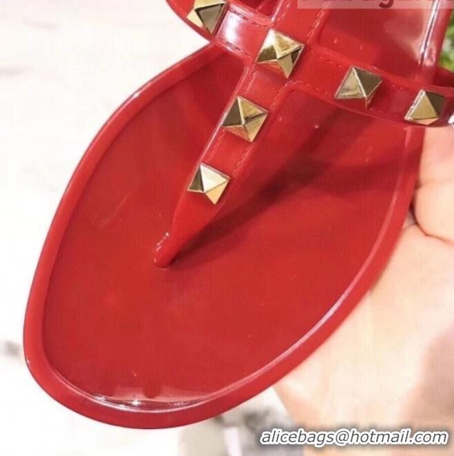 Good Product Valentino PVC Stud Flat Thong Slide Sandals 021692 Red