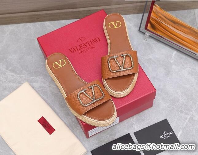 Duplicate Valentino VLogo Calfskin Slide Sandals 021694 Brown