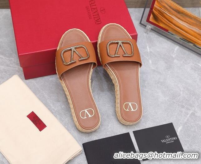 Duplicate Valentino VLogo Calfskin Slide Sandals 021694 Brown