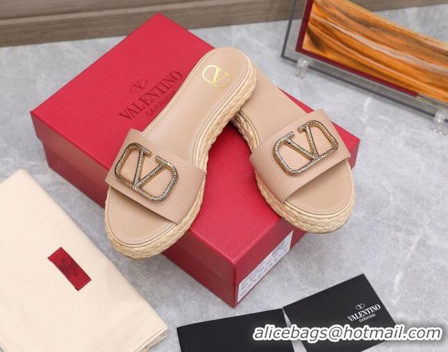 Grade Valentino VLogo Calfskin Slide Sandals 021694 Nude