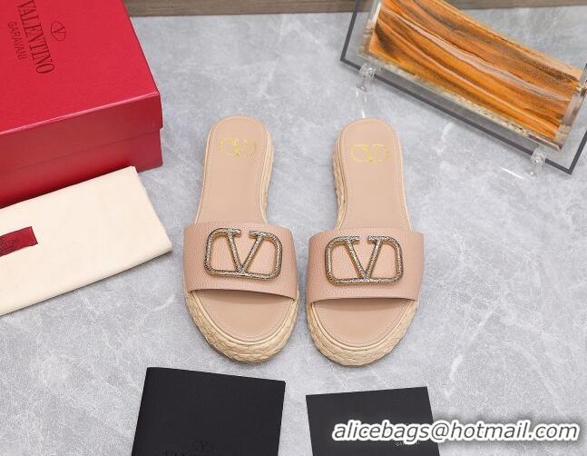 Grade Valentino VLogo Calfskin Slide Sandals 021694 Nude