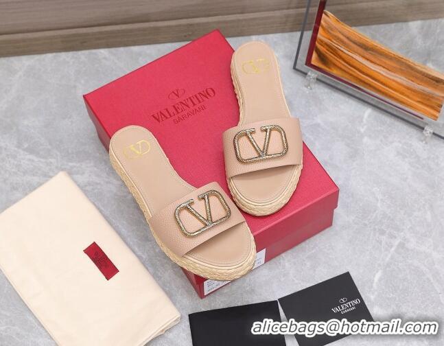 Grade Valentino VLogo Calfskin Slide Sandals 021694 Nude