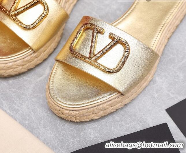 Discount Valentino VLogo Calfskin Slide Sandals 021694 Gold