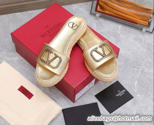 Discount Valentino VLogo Calfskin Slide Sandals 021694 Gold