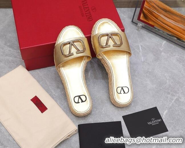 Discount Valentino VLogo Calfskin Slide Sandals 021694 Gold